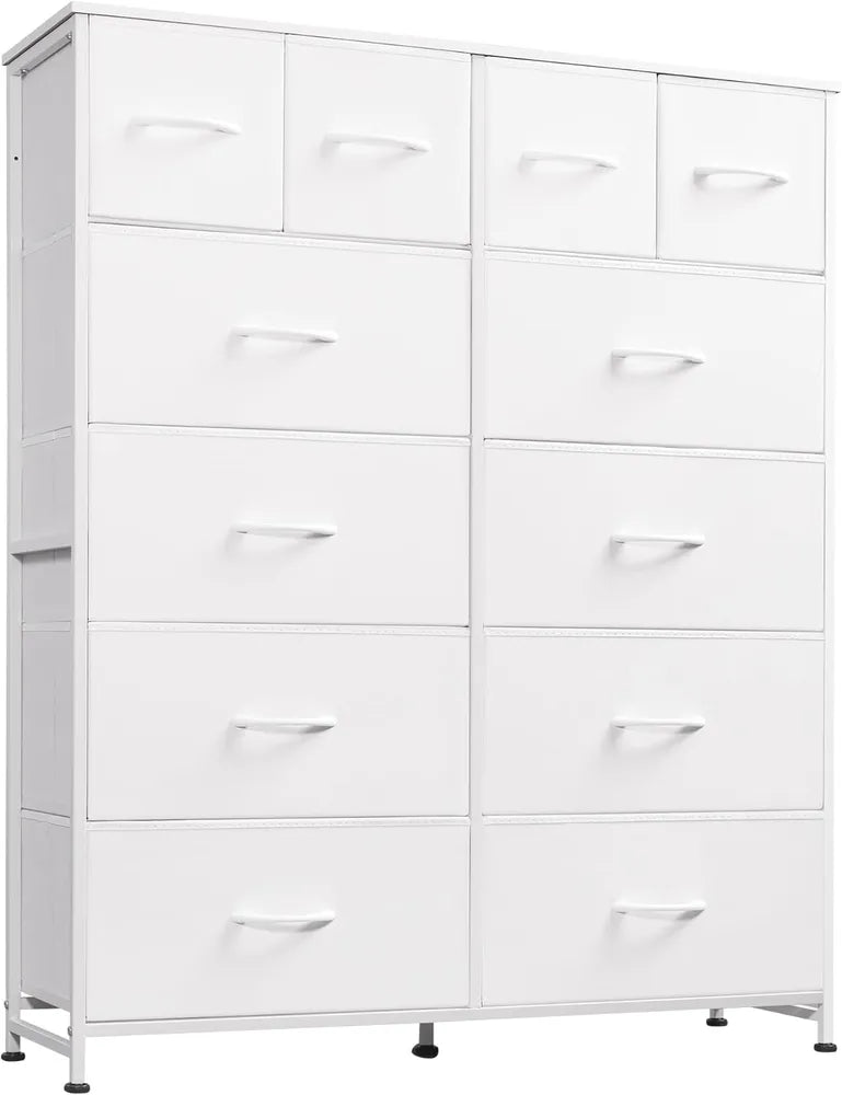 Tall Dresser For Bedroom With 12 Drawers, Dressers & Chests Of Drawers, Fabric Dresser For Closet, Living Room, Storage Dressers With Storage Drawers, Steel Frame, Wood Top