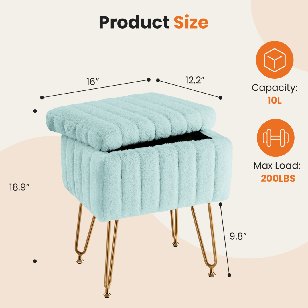 A Low Stool With Storage Function, Featuring 4 Metal Legs, Suitable For Use In The Bathroom, Living Room And Bedroom.