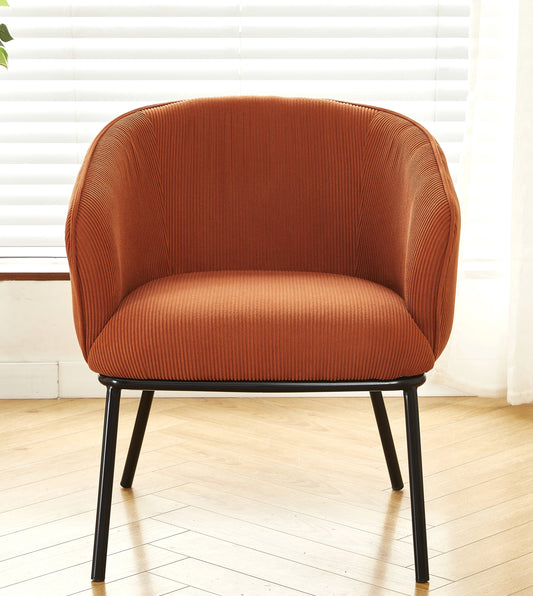 Modern Corduroy Accent Chair, Upholstered Armchair With Metal Legs, Mid-Century Barrel Chair For Living Room Bedroom, Easy Assembly