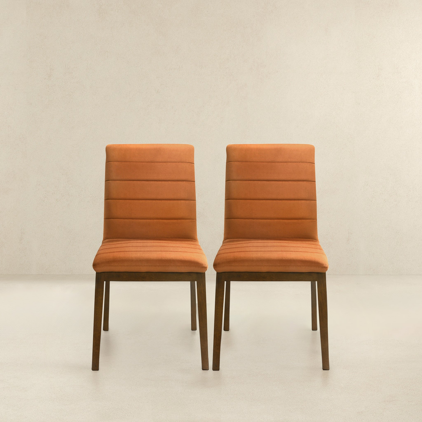 Ines Mid-Century Modern Burnt Orange Velvet Dining Chair Set With Walnut Solid Wood Base 35.8  H X 18.9  W X 24  D
