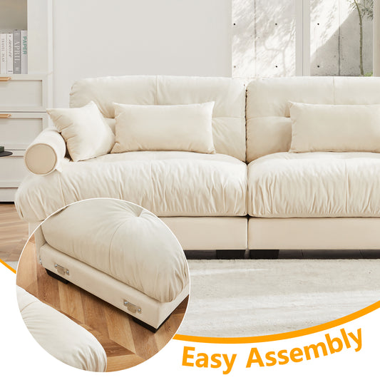 Super Comfort Oversized Modular Velvet Sectional Sofa Couch With Movable Ottoman,Corner Sectional With Bolstered Armrests, Deep Seat Cloud Couch, Convertible L Shaped Couch For Living Room Cream