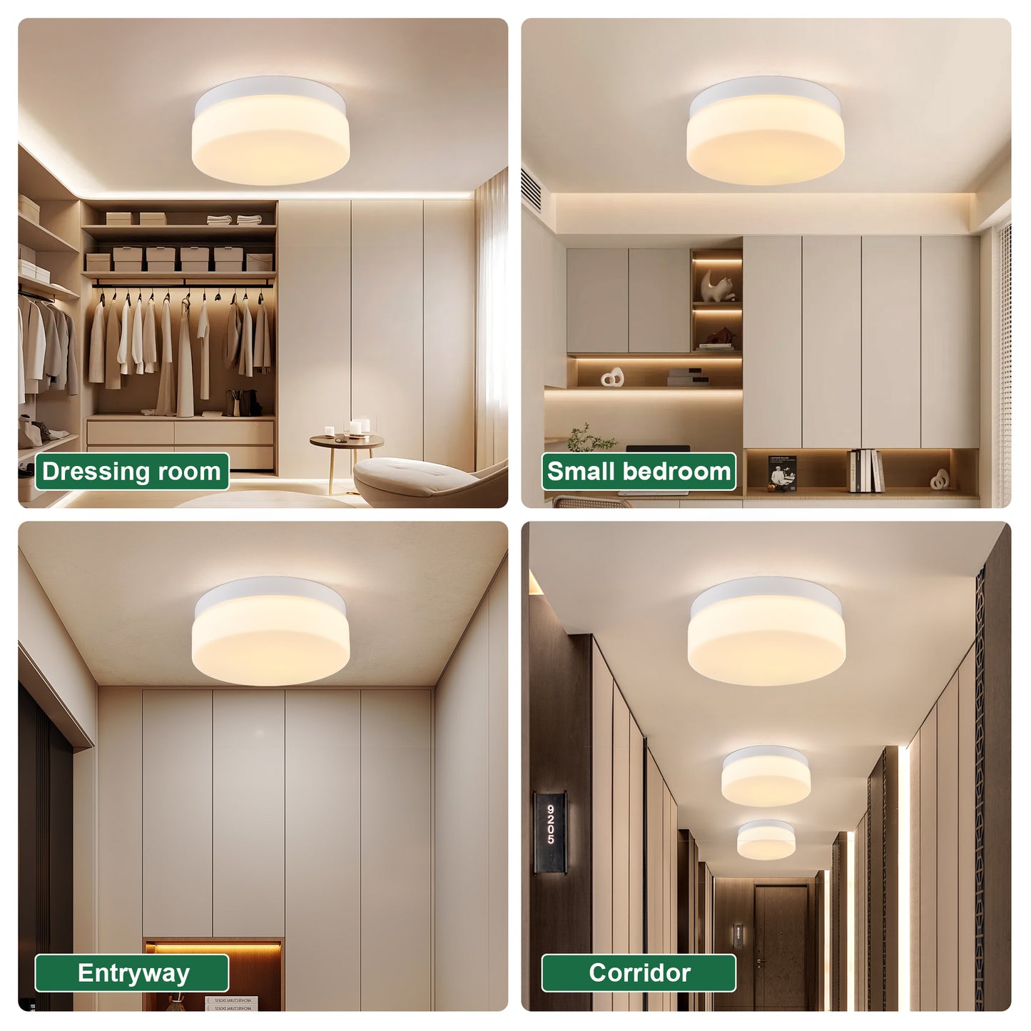 1 PACK LED Flush Mount Ceiling Light Fixture, Modern Kitchen Recessed Ceiling Lamp 24W 12 Inch Closet Round Surface For Bathroom Laundry Bedroom Hallway White