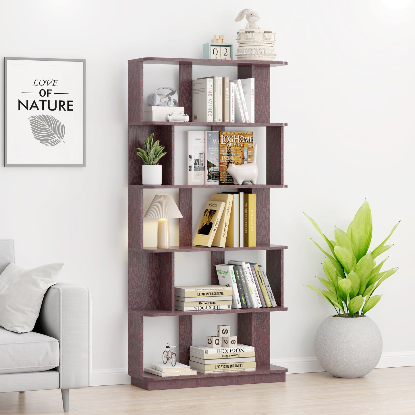 31.5L X 64.56 H Free Combination Bookshelf Modern 5-Tier Open Storage Bookcase MDF Wood Display Shelving For Living Room Home Office Bedroom Decor Organizer, Media Storage Shelves
