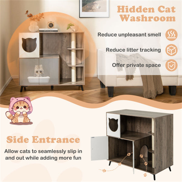 Cat Litter Box With Cat Scratching Post, Cat Apartment, Cat House, Locker