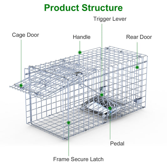 2Pcs 18x8x10In Humane Single Door Live Animal Trap For Spring Summer Collapsible Galvanized Iron Animal Cage Catch And Release For Small Squirrel Raccoon Feral Cat Weasel Armadillo Opossum