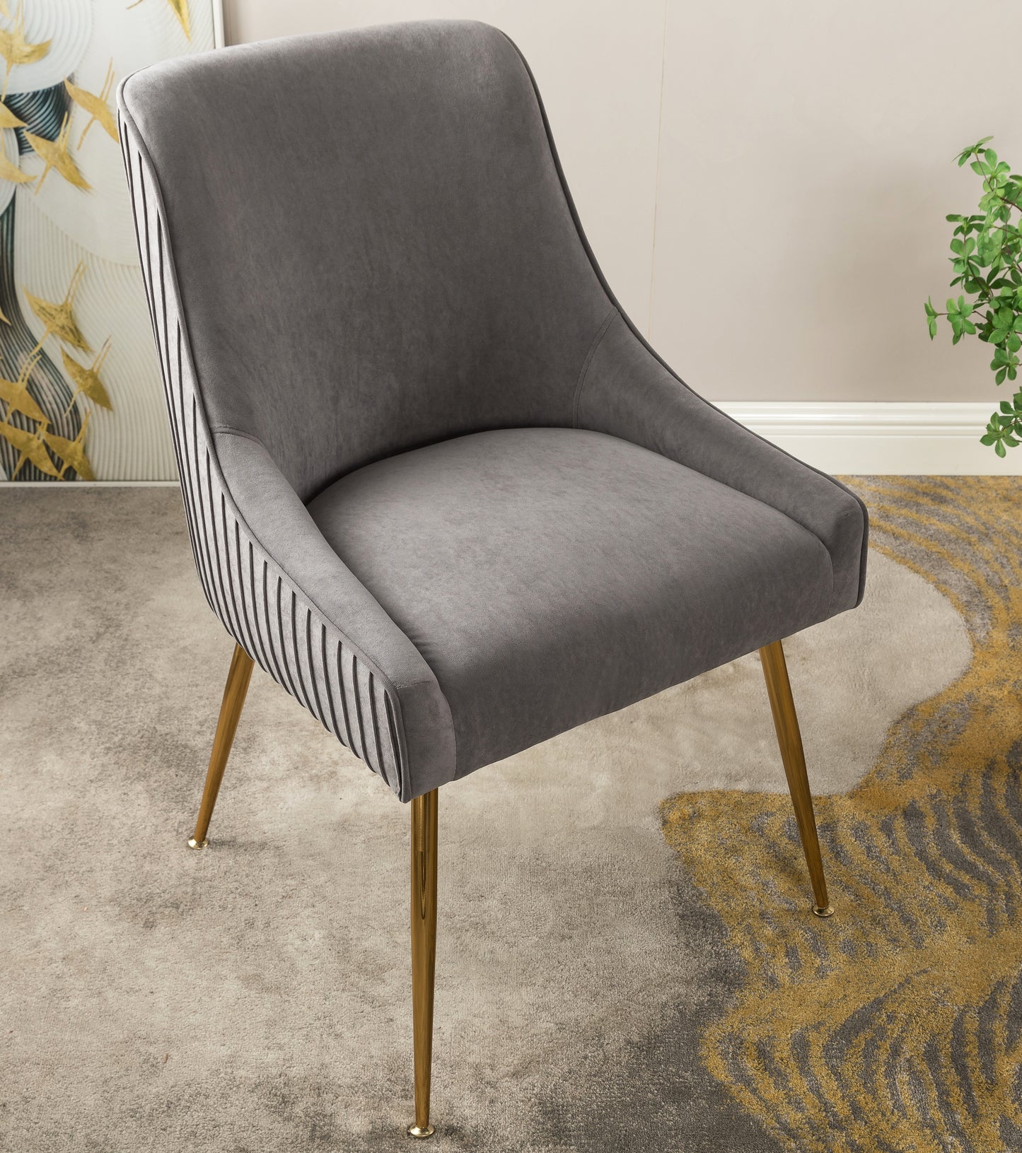 Velvet Dining Chair With Gold Legs, Modern Upholstered Accent Chair, Comfy Side Chair For Kitchen Living Room