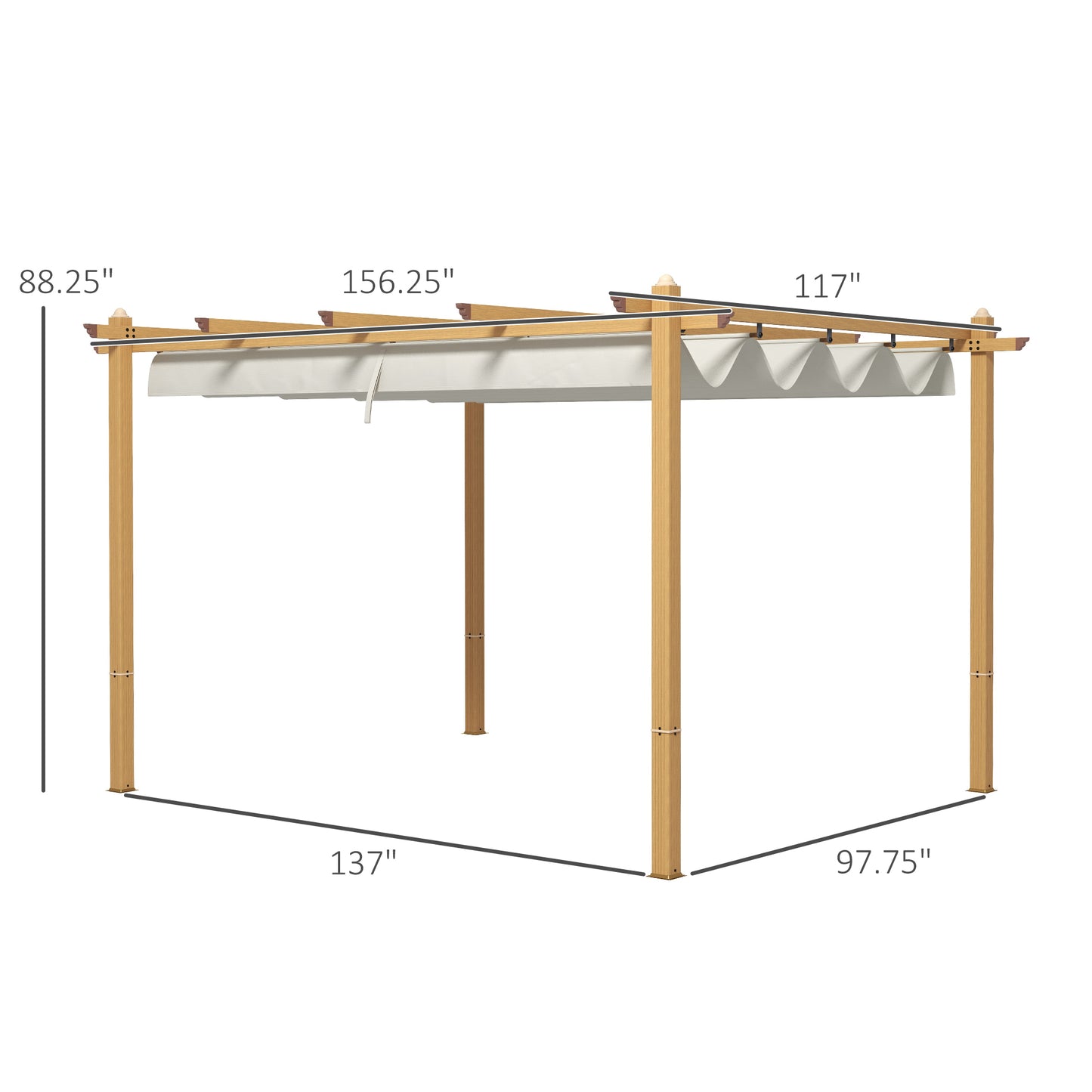 10' X 13' Retractable Pergola Canopy, Aluminum Pergola Sun Shade Shelter For Garden, Patio, Backyard, Deck, Cream