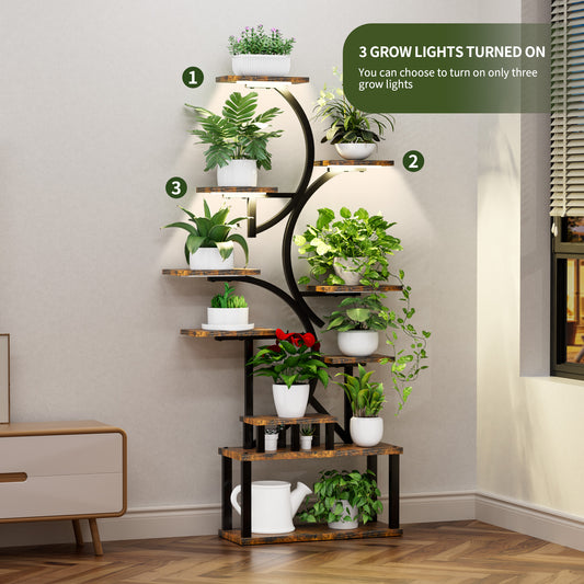68.5  Tall 10-Tier Plant Stand With 5 Grow Lights, S-Shaped Corner Plant Rack For Indoor Plants, Perfect For Living Room, Garden & Patio