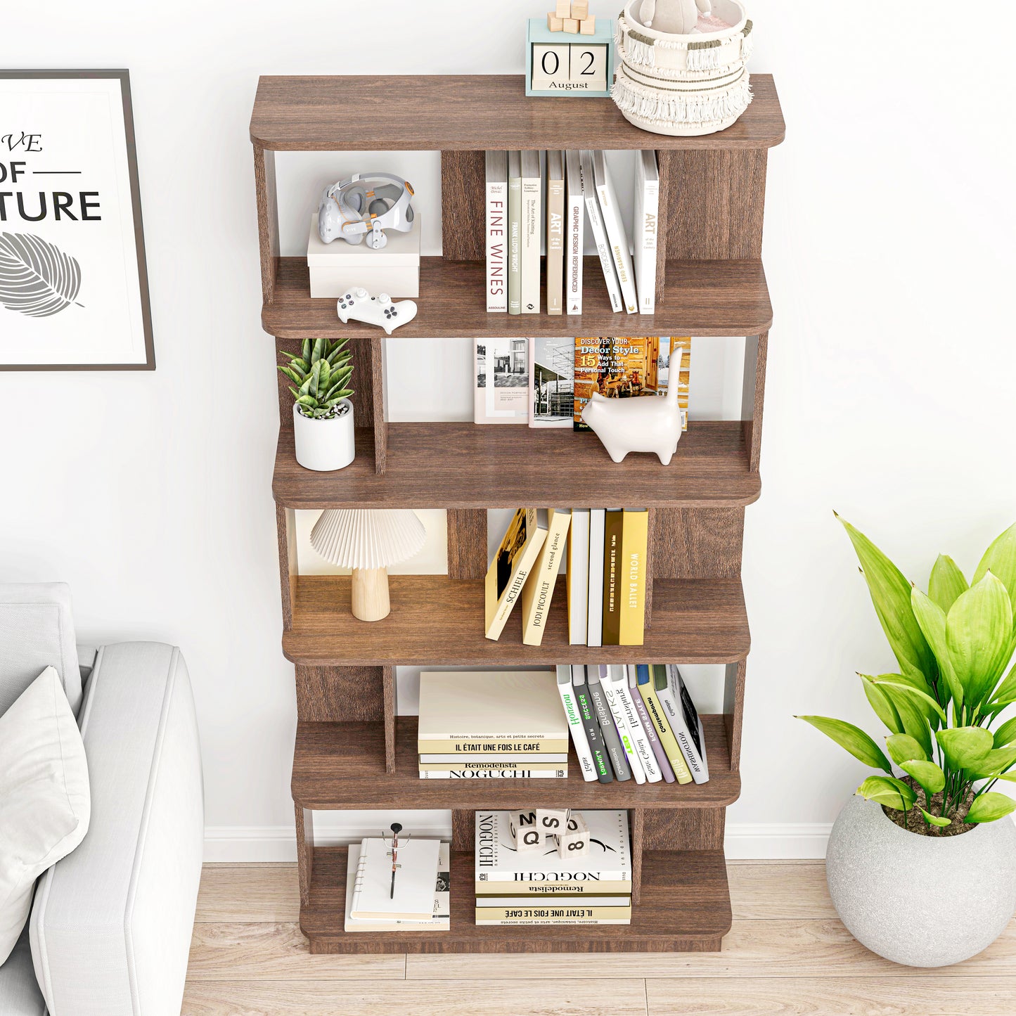 31.5L X 64.56H Free Combination Bookshelf Modern 5-Tier Open Storage Bookcase MDF Wood Display Shelving For Living Room Home Office Bedroom Decor Organizer, Media Storage Shelves