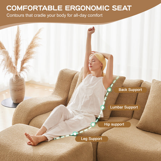 Soft Teddy Fabric Boneless Sofa,No Assembly Required Streamlined Design,Anti-Slip Design 32D High Density Sponge Fits Living Rooms Bedrooms,Camel