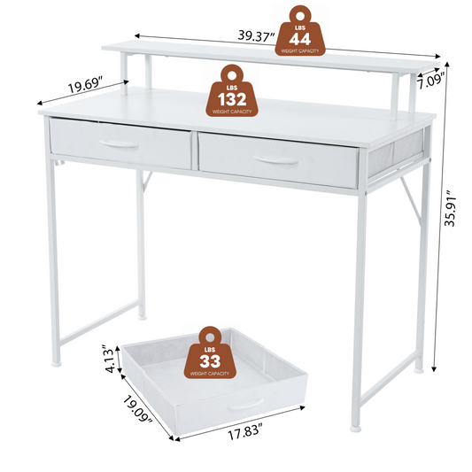 Computer Desk Small Home Office Bedroom Writing Study PC Table With Storage Space Fabric Side Bag Headphone Hook Metal Frame Adjustable