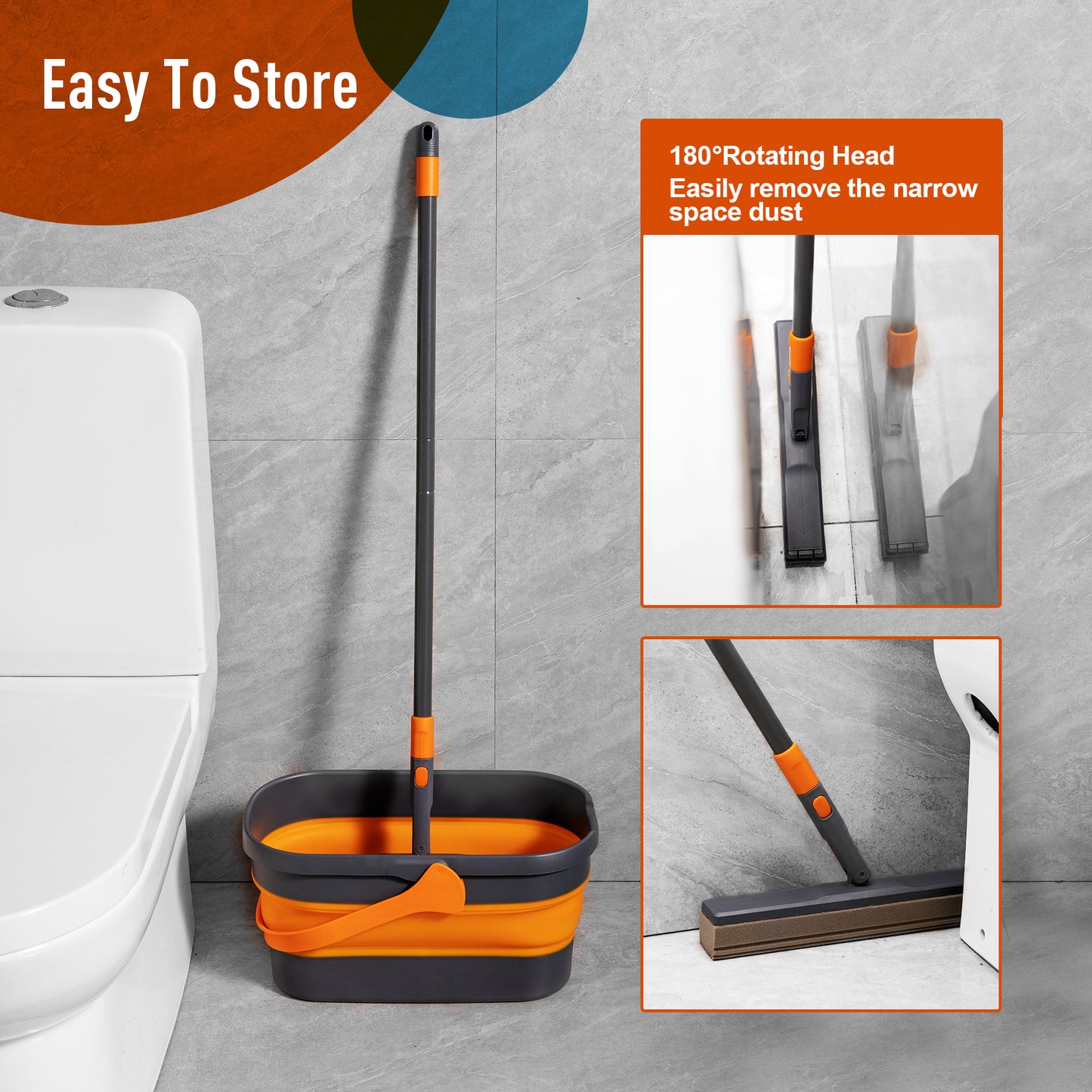 Sponge Mop Kit And Collapsible Bucket, Mop And Bucket For Floor Cleaning, Hands Free Home Floor Cleaning, Floor Cleaning System