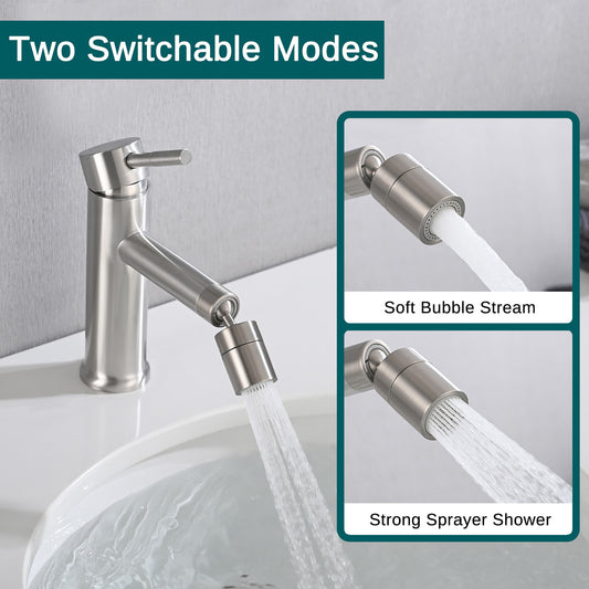 Brushed Nickle Bathroom Faucet For 2 Mode Faucet For Bathroom Sink With 360 Rotating Aerator