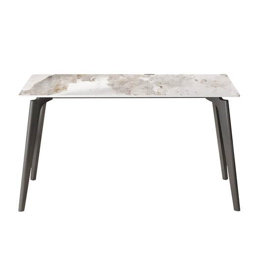 55.12  Modern Artificial Stone White Pandora Straight Edge Dark Grey Metal Leg Dining Table-Can Accommodate 6 People Dining Table Only