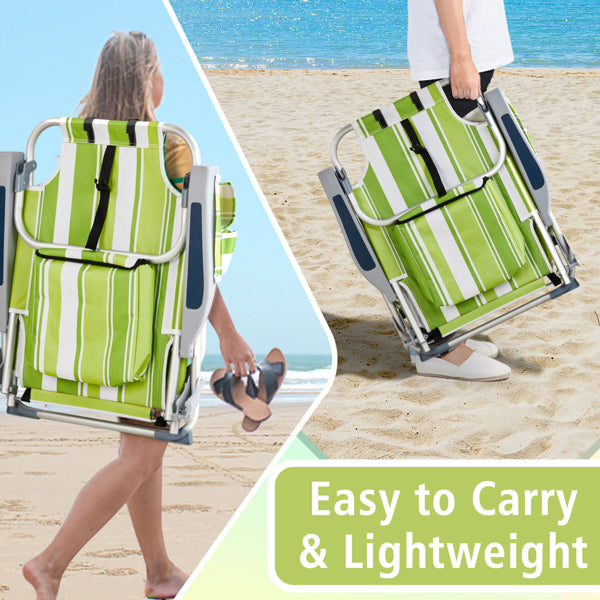 63x65x82cm Short Oxford Cloth Silver White Aluminum Tube Bearing Beach Chair Green Stripes