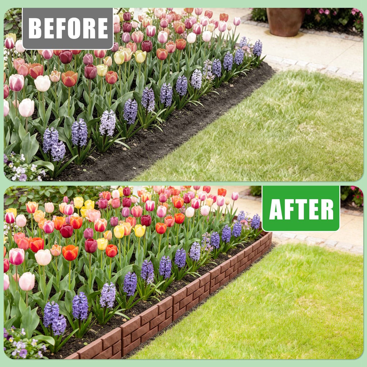 12PCS Stone Fence Edging Panels, PP Garden Border With Rotatable Connectors, Easy Snap Assembly Adjustable Angle For Garden Yard Lawn Flower Bed Landscape, Red