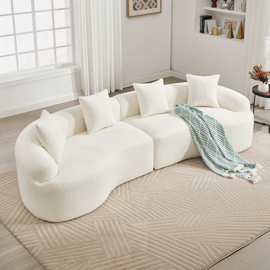Curved Boneless Sofa Compression Modular 110'' Sectional White High-Density Couches Sleeper For Living Room Bedroom Apartment Lounge Chenille
