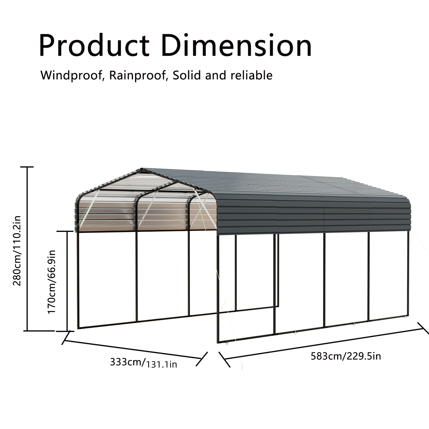 Metal Carport 11x19 FT Heavy Duty With Galvanized Steel Roof Black Frame