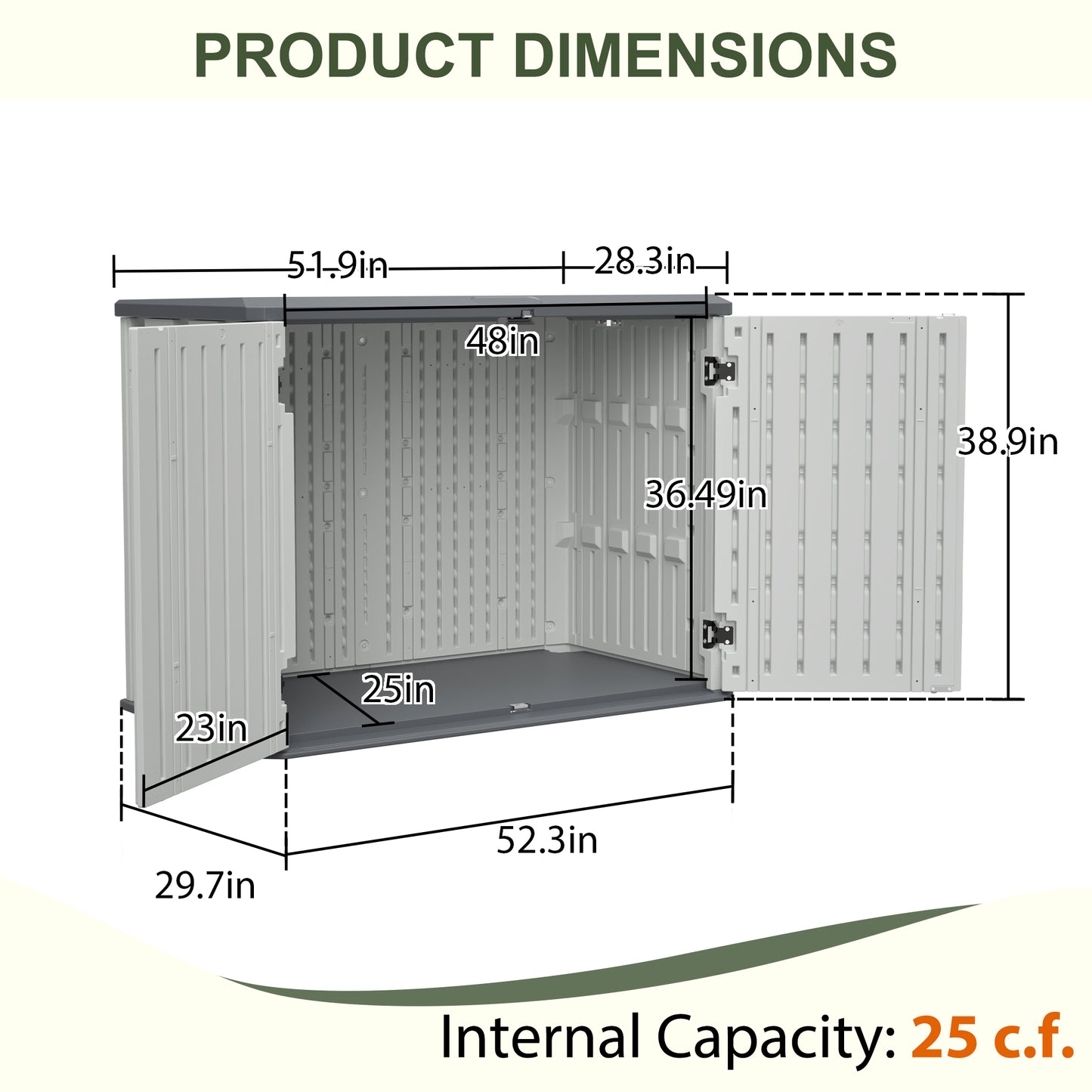 Horizontal Storage Shed Weather Resistance, Large Outdoor Storage Cabinet Lockable, Thick HDPE Plastic Storage Unit For Backyards, Patio, Garden 28 Cu.ft Ivory  White