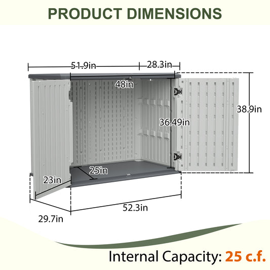 Horizontal Storage Shed Weather Resistance, Large Outdoor Storage Cabinet Lockable, Thick HDPE Plastic Storage Unit For Backyards, Patio, Garden 28 Cu.ft Ivory  White
