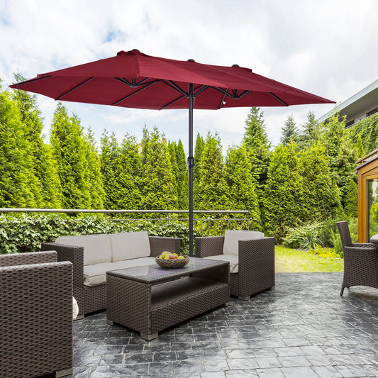 Extra Large 15 Ft Patio Umbrella, Double-Sided Large Outdoor Umbrella With Crank Handle And Air Vents For Backyard, Deck, Pool, Market, Wine Red