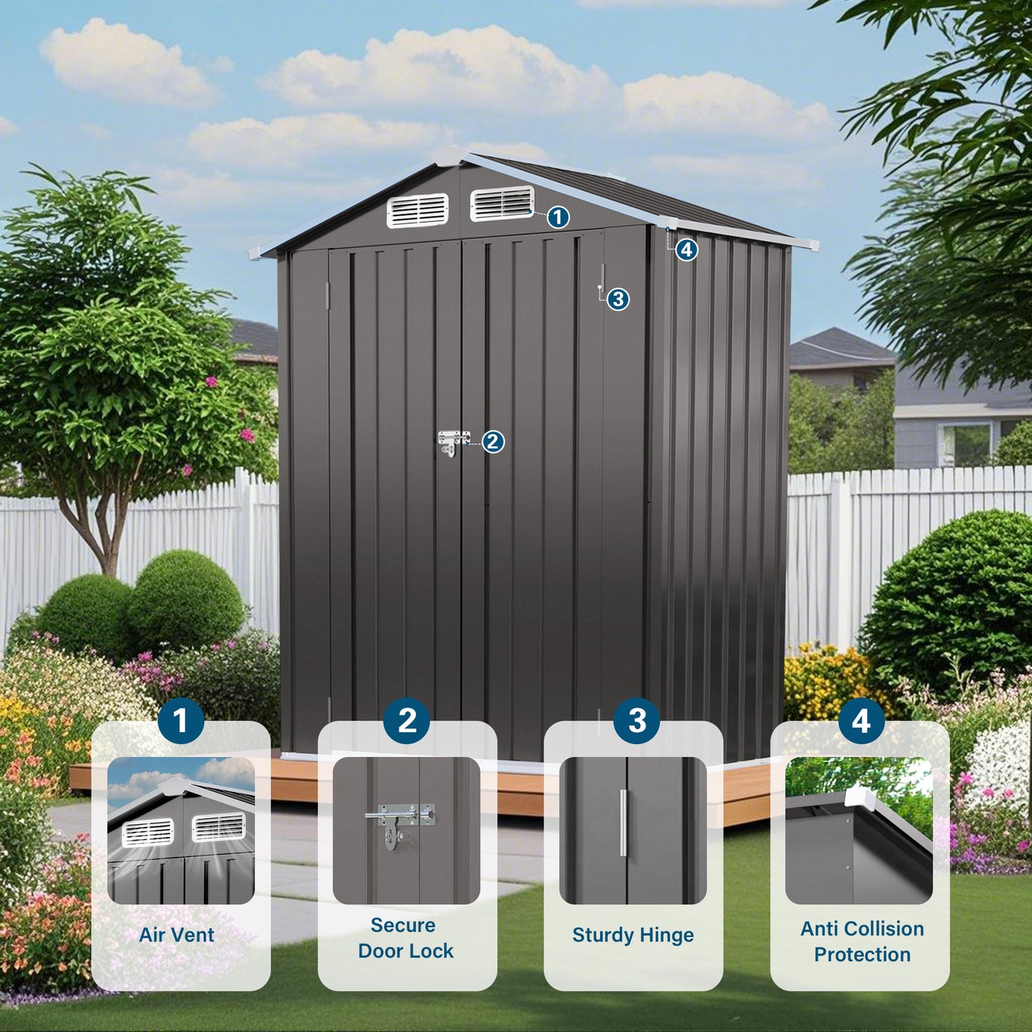 5X3 FT Metal Outdoor Storage Shed, Tool Shed With Peaked Roof Waterproof, Lockable Door Compact Metal Tool Shed For Garden, Backyard, Patio, Sundries And Bike Storage, Gray