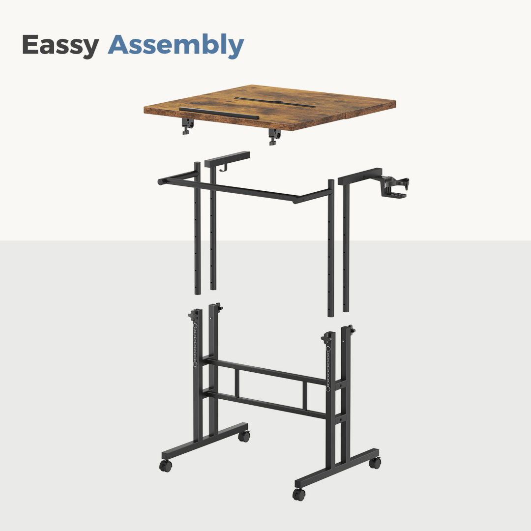 Separate-top Rotating Standing Desk, Manually Adjustable-height Wheeled Mobile Worktable, Sit-stand Dual-purpose Office Desk
