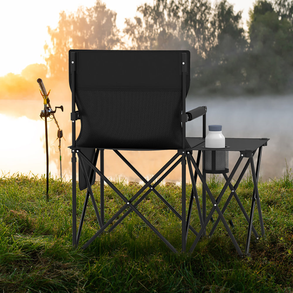 Oversized Camping Chair With Side Table And 2 Storage Pockets PU Coated Oxford Cloth For Camping, RV Trip Or Family Travel