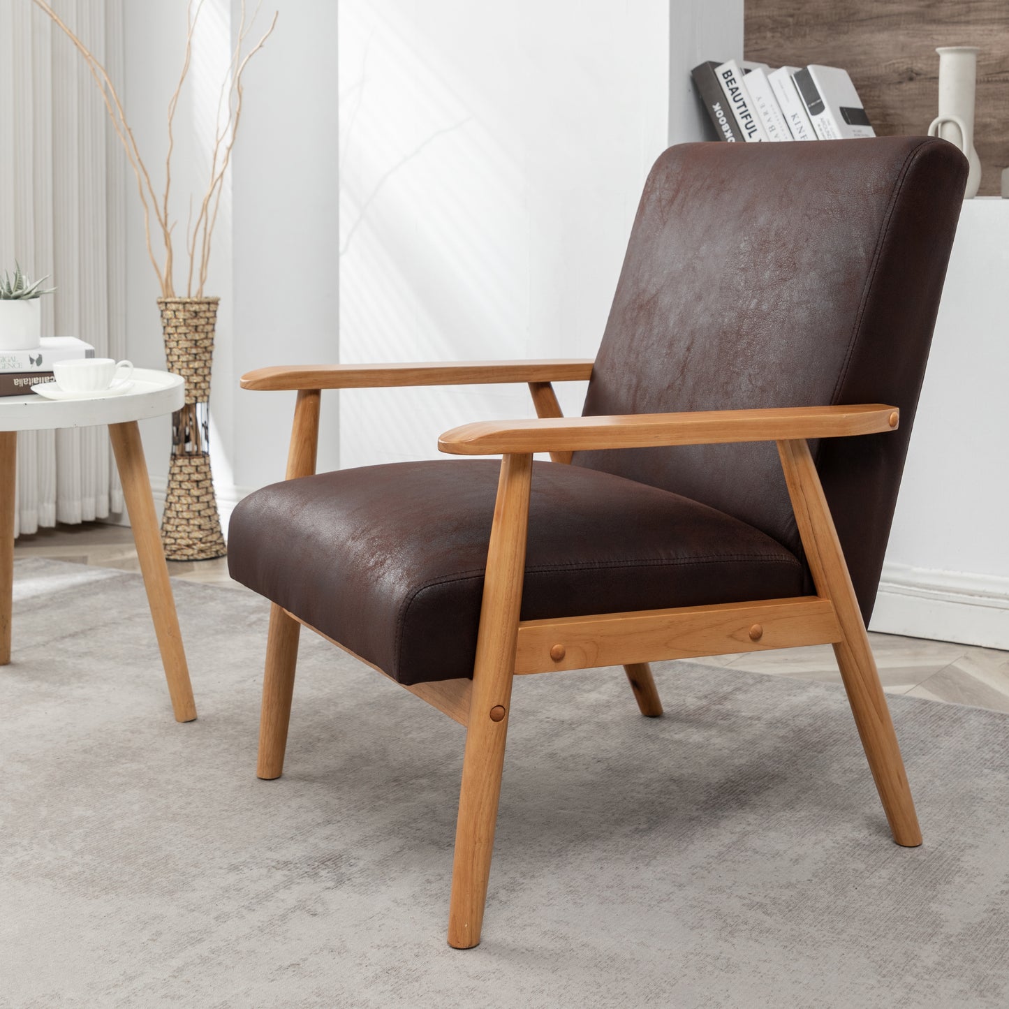 25.38     Wide Classic Mid-Century Modern Arm Chair, Dark Brown