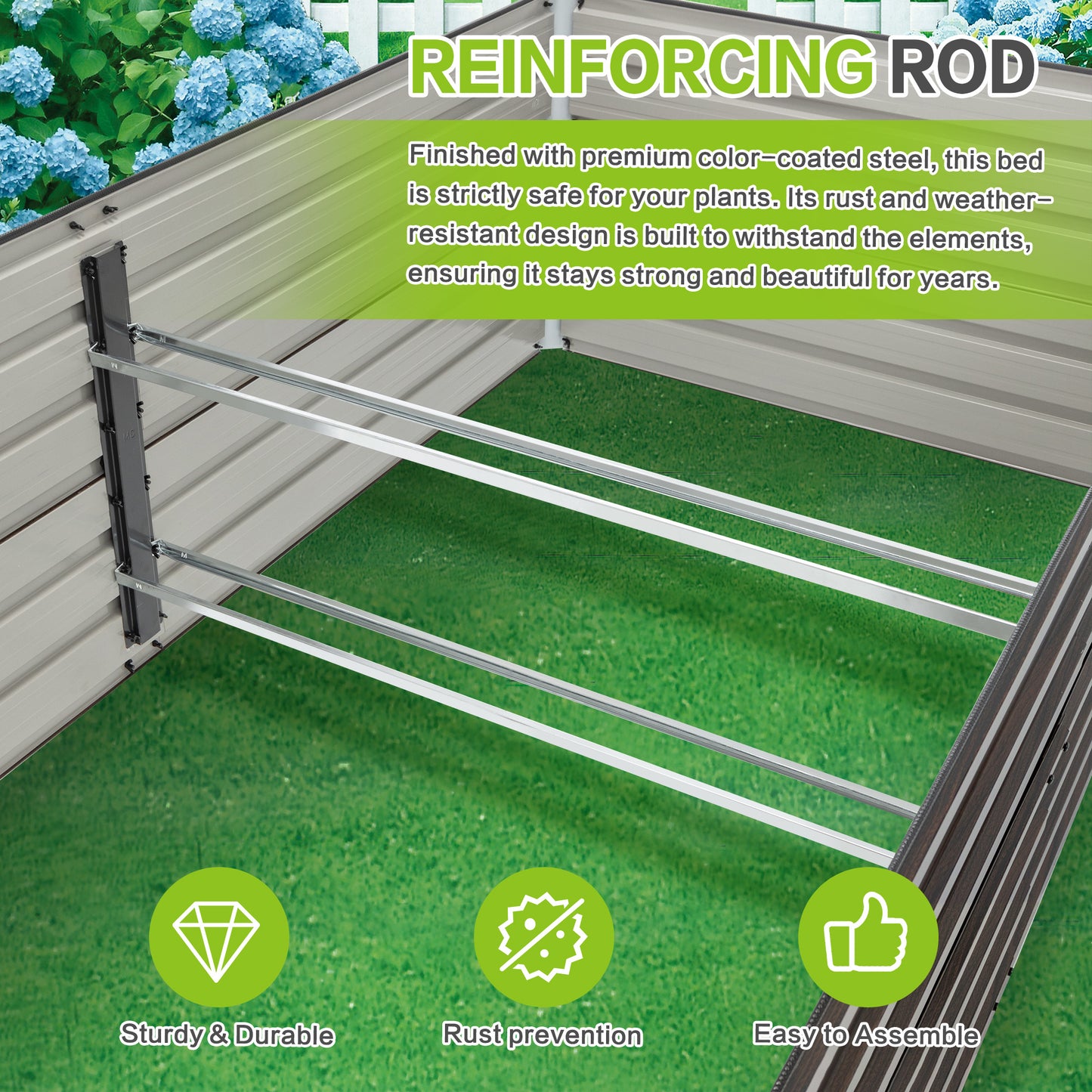 74.6in X35.4inx25in Raised Garden Bed Kit, Metal Elevated Planter Box, Open Drainage Base, 4 Reinforcing Rods, Rustproof Steel With Safety Edging -Easy Assembly For Vegetables, Flowers, Herbs