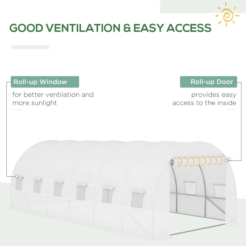 Plastic Greenhouse Cover Replacement, Heavy Duty Waterproof Tarp For Hoop House, Sheeting With 12 Windows, Door & Reinforcement Grid, White