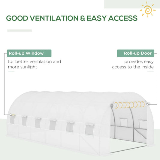 Plastic Greenhouse Cover Replacement, Heavy Duty Waterproof Tarp For Hoop House, Sheeting With 12 Windows, Door & Reinforcement Grid, White