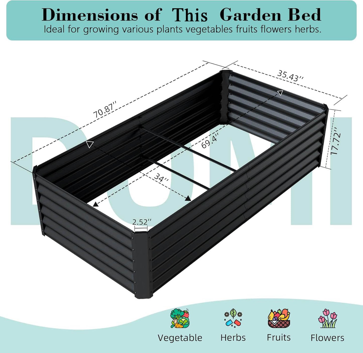 6x3x1.5ft Galvanized Raised Garden Bed, Outdoor Planter Garden Boxes Large Metal Planter Box For Gardening Vegetables Fruits Flowers, Dark Gray