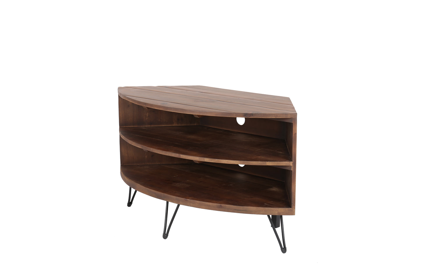 Fan Shape Reclaimed Wood Corner Media Table For Living Room Wise Use Your Space