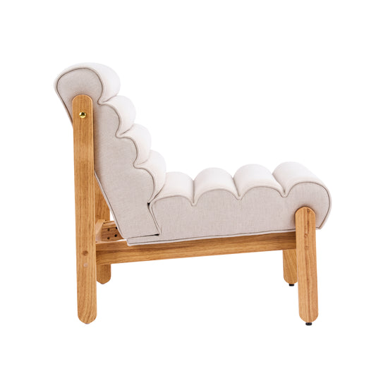Fluffy Accent Chair Dark Beige With Natural Solid Wood Frame