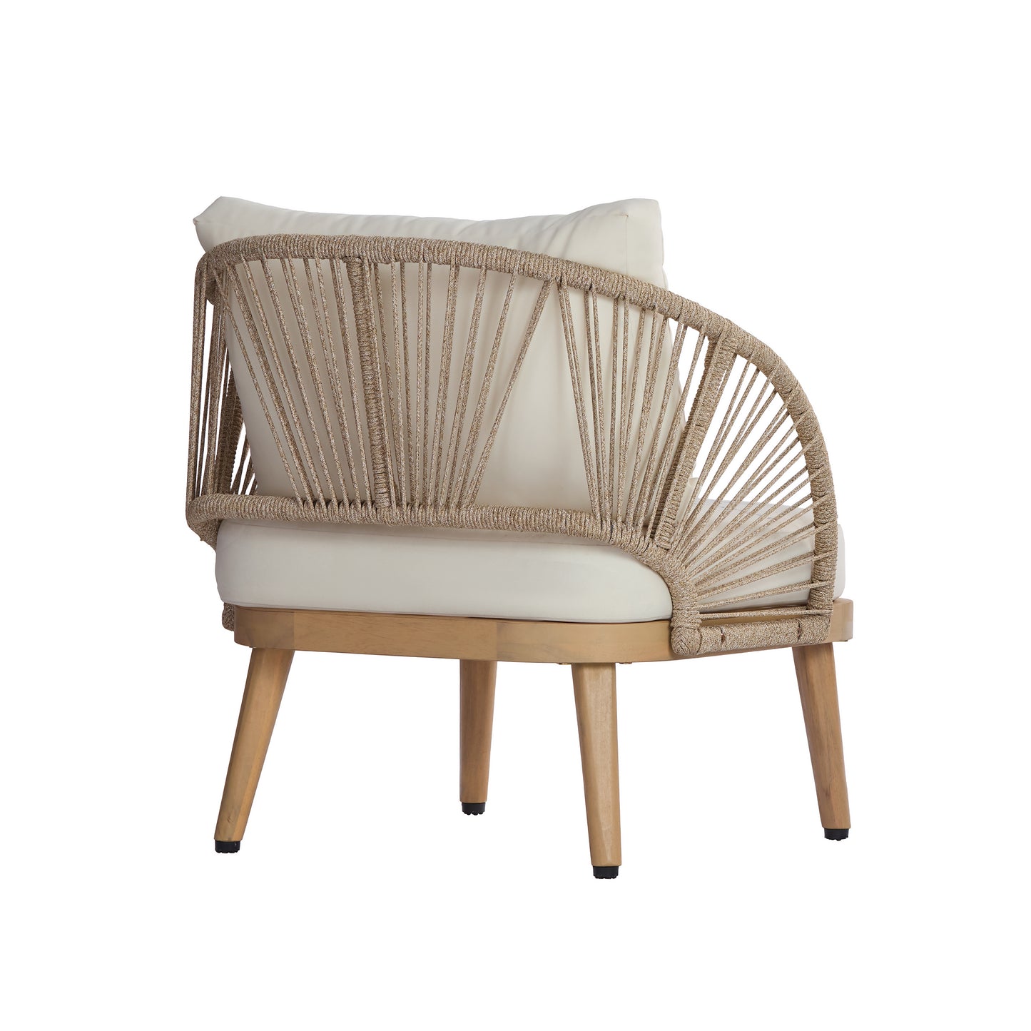 Acacia Wood Outdoor Club Chair, Curved Tub Design Patio Chair With Handwoven Rope Accents & Weather-Resistant Cushion