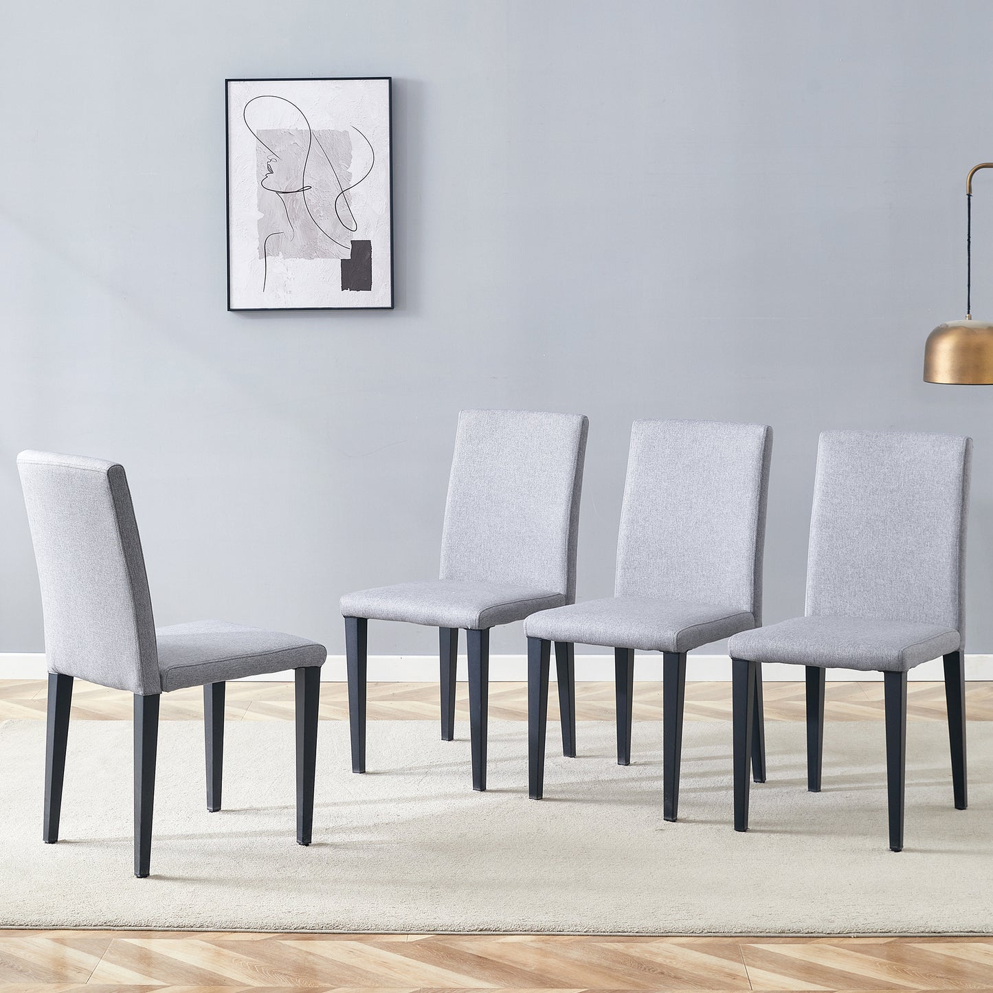 Four Light Gray Linen-Cotton Dining Chairs, Simple And Versatile, Comfortable And Accompanied. Exquisite And Versatile Dining Chairs Unlock A Comfortable New Experience.  Set Of 4
