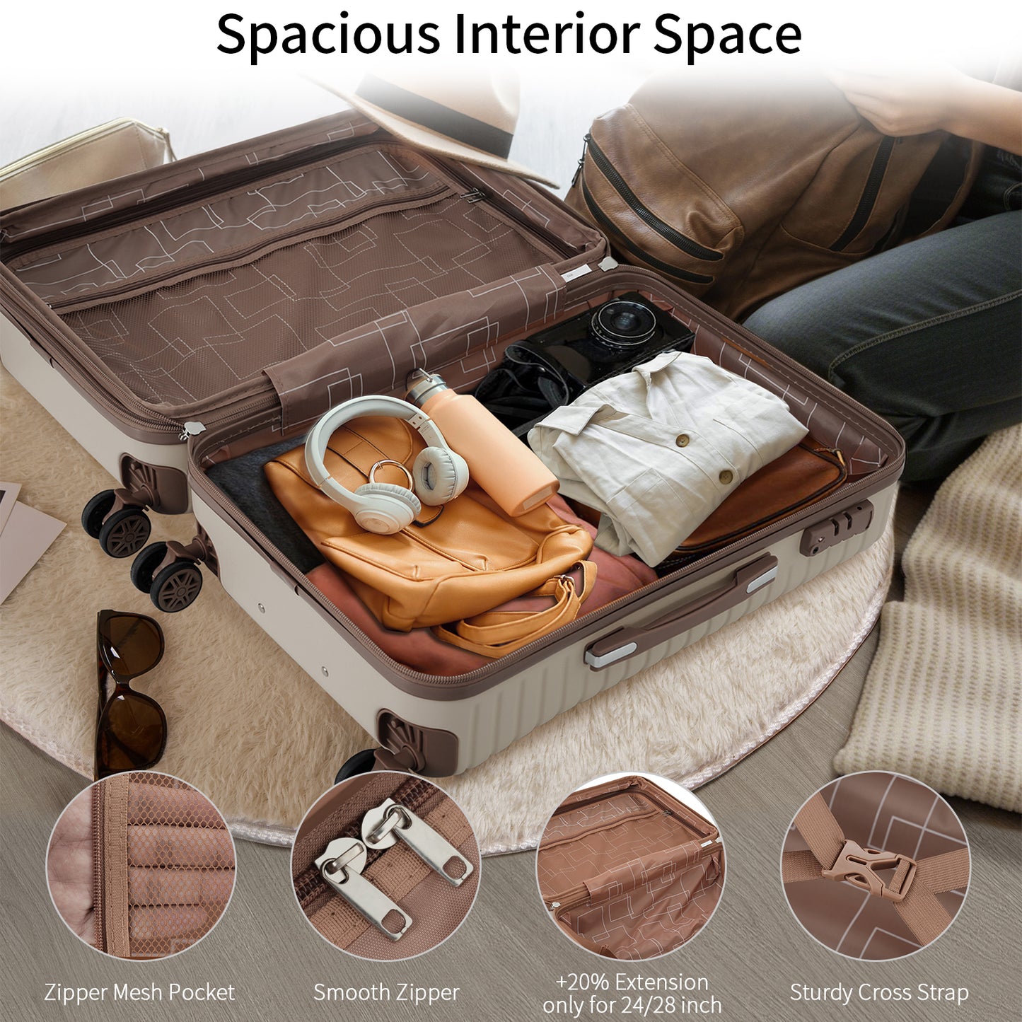 4 Piece Luggage Set Suitcase Set, ABS Hard Shell Lightweight Expandable Travel Luggage With 4 Packing Cubes, TSA Lock, Spinner Wheels For Men Women 16 20 24 28