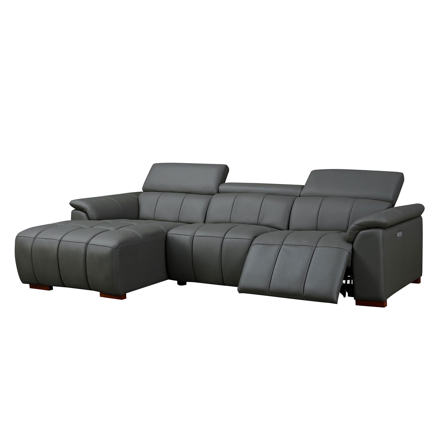 Wall-Hugger Reclining Sofa Modern Electric Control Genuine Leather L Shaped Couch,Lounge Seat Theater Seating Furniture With USB Port, Sofa With Headrest & Footrest For Living Room,Apartment,Office