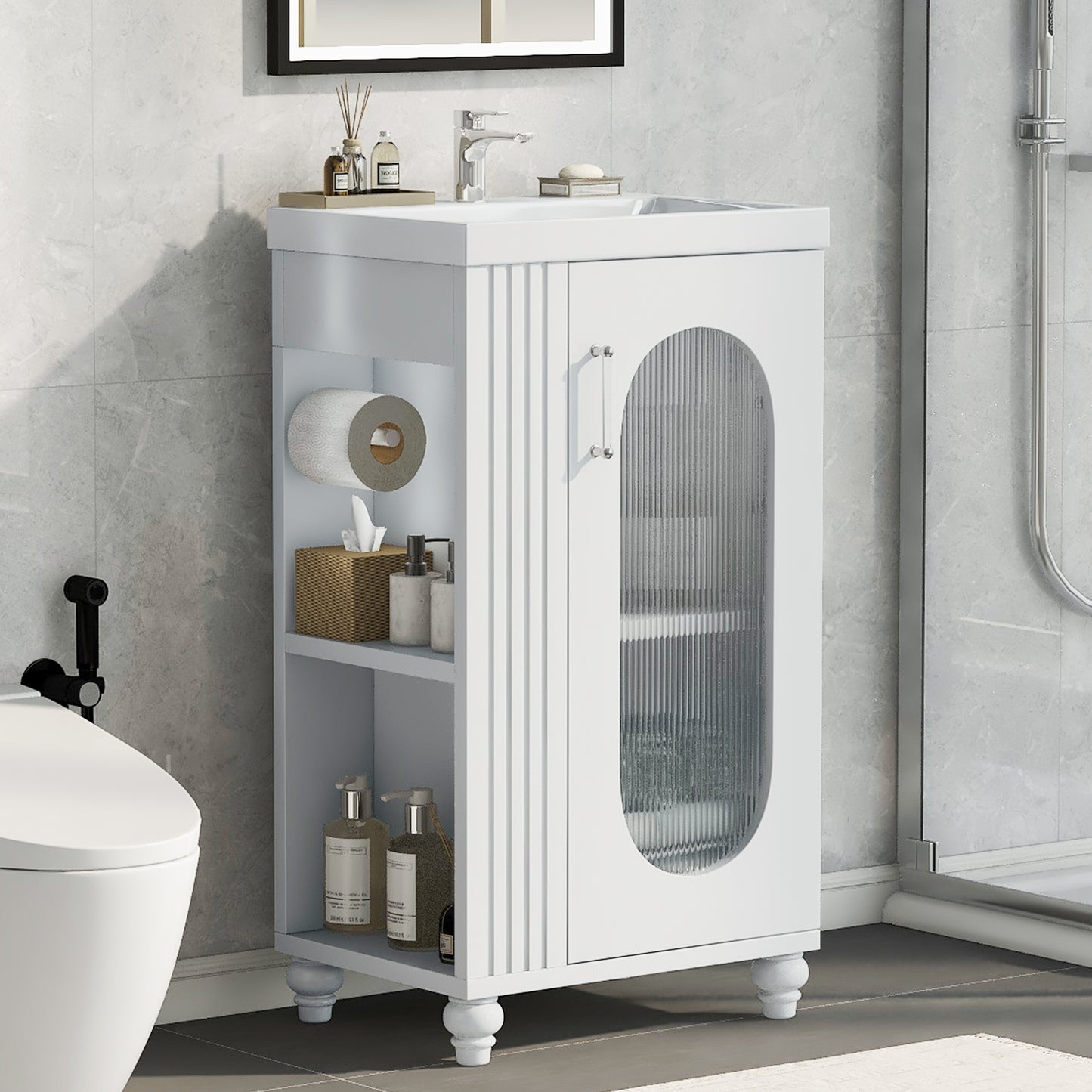 20  Bathroom Vanity With Sink, Bathroom Vanity Cabinet With Two-tier Shelf, Adjustable Shelf, Solid Wood And MDF, White Old Sku N725P246925K