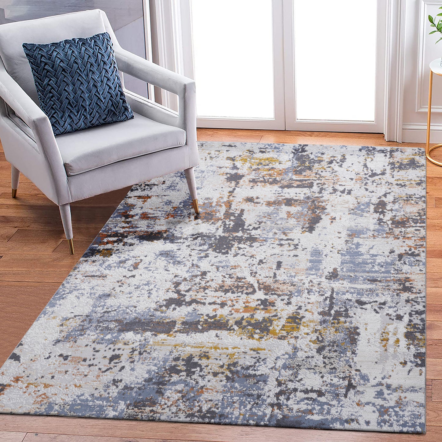 PAYAS   8X10 Ivory  Blue  Abstract Area Rug