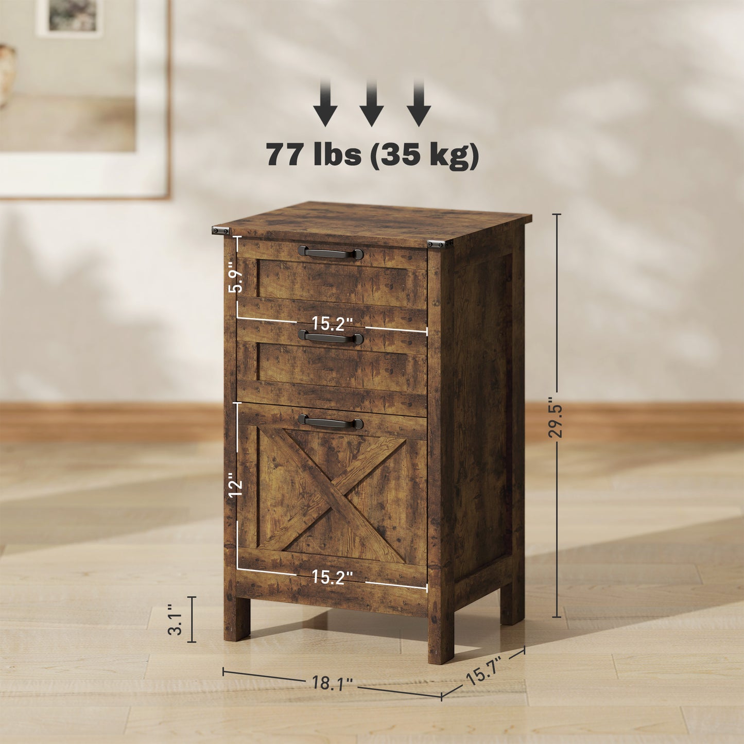 Vertical File Cabinet With 3 Drawers, Rustic Farmhouse Office Storage Cabinet For A4, Letter Size, Rustic Brown