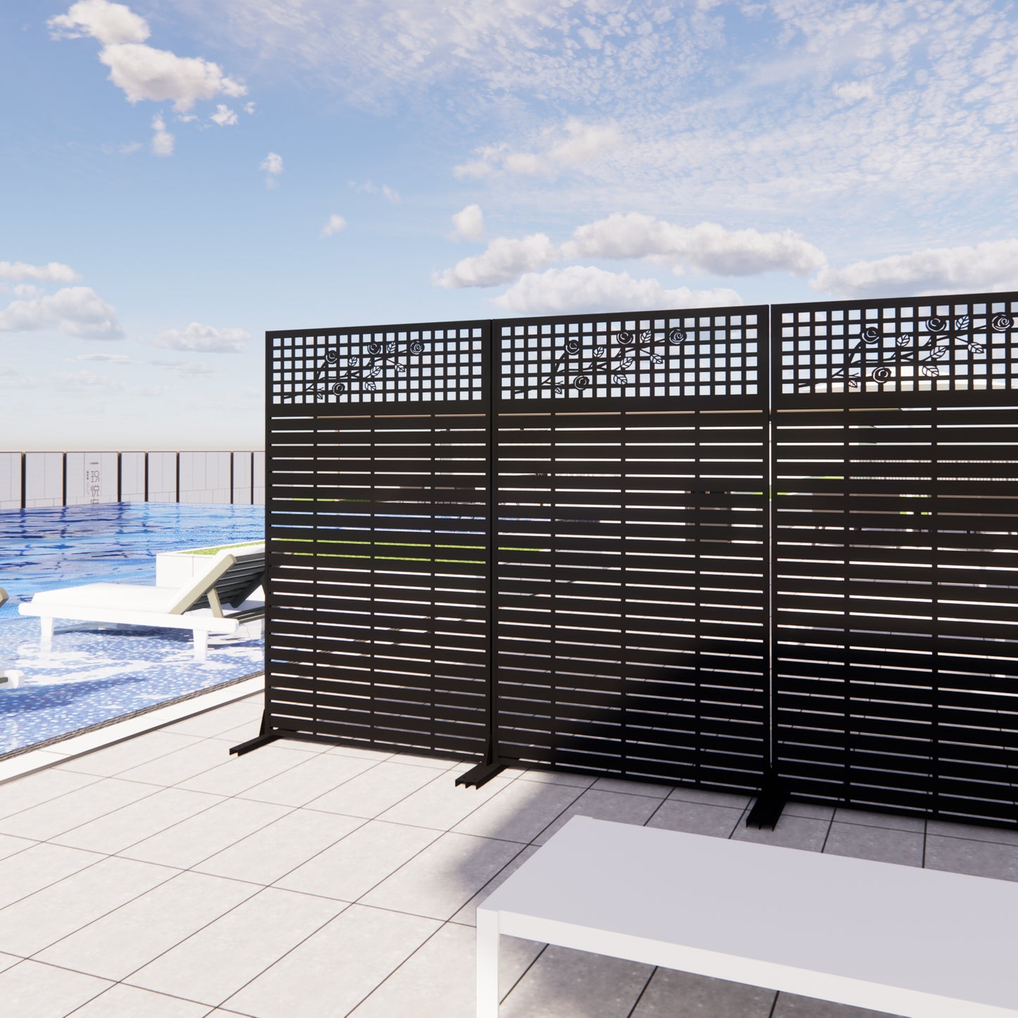 Metal Privacy Screens 72H X 43.3W Outdoor And Indoor Divider With Freestanding Decorative Privacy Screen For Balcony, Patio, Garden & Room Decor, Rose Black