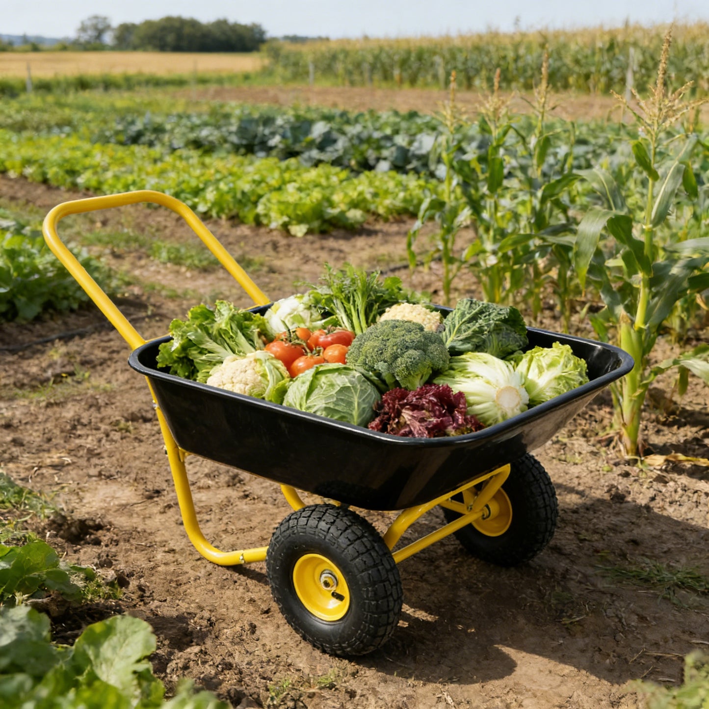 Two-wheeled Barrow, Garden Cart, 10-inch Pneumatic Wheels Yellow   Black