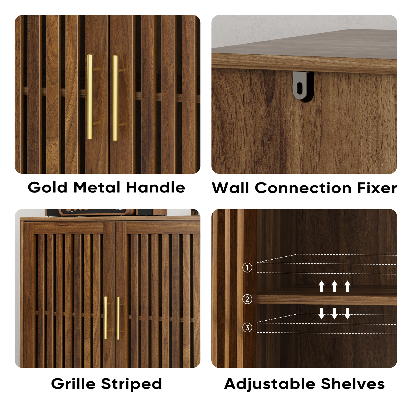 Sideboard Buffet Cabinet With Storage,  Farmhouse Buffet Cabinet With Louvered Doors, Wood Coffee Bar Storage Cabinet For Kitchen, Dining Room, Living Room, Entryway, Walnut,31.5 W