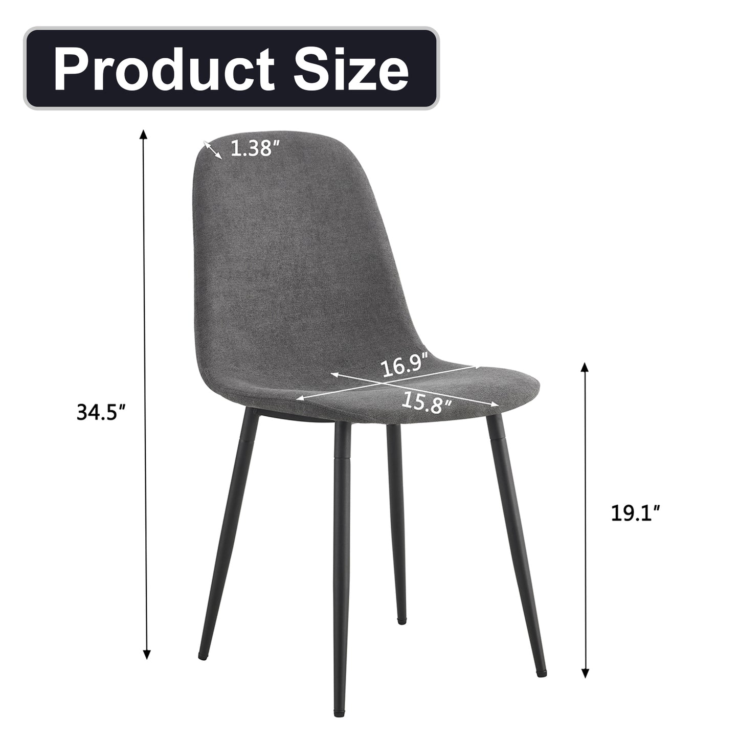 A Set Of 4 Modern Dining Chairs, Made Of Dark Gray Linen Fabric, With A Fully Assembled Backrest, Easy To Assemble, Sturdy Metal Legs, And Anti Slip Feet, Suitable For Kitchens . W115164380