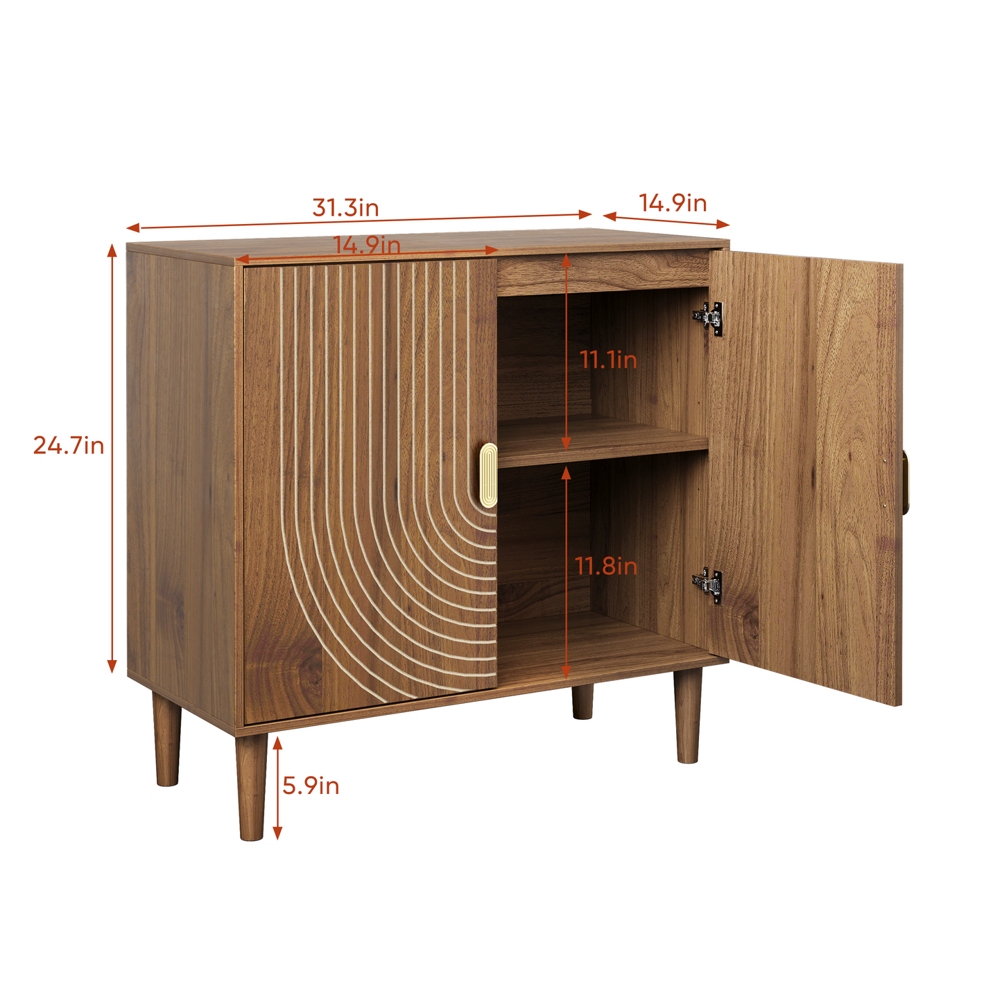 Walnut Wood Buffet Cabinet With Line Groove Design,Sideboard Buffet Cabinet With Storage,Multifunctional Accent Cabinet  For Living Room,Entryway,Hallway,Office,Kitchen