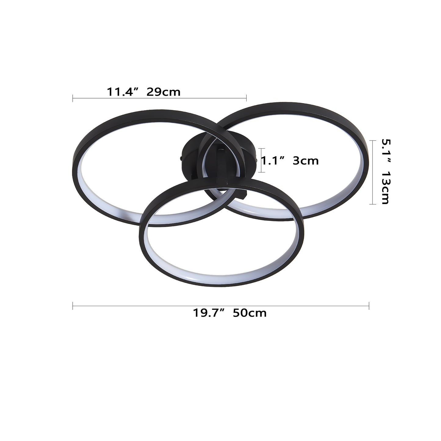 20 Modern Black LED Ceiling Light, 3-Ring Flush Mount Fixture For Living Room, Bedroom, Or Dining Room, Sleek And Energy-Efficient Design, Easy Installation