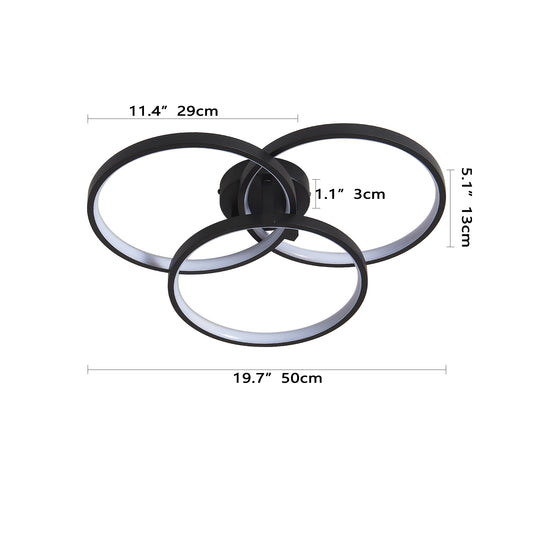 20 Modern Black LED Ceiling Light, 3-Ring Flush Mount Fixture For Living Room, Bedroom, Or Dining Room, Sleek And Energy-Efficient Design, Easy Installation