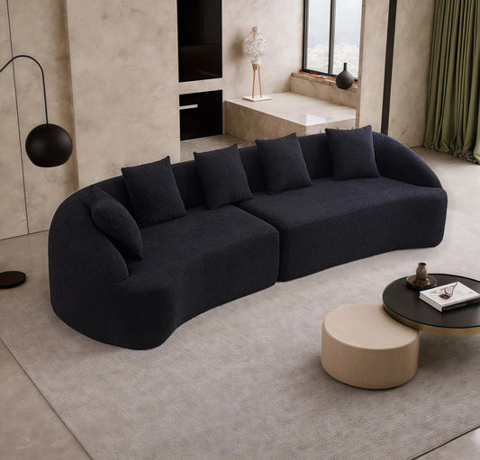 Compression Sponge Sofa Black Curved Modular Sectional  30D High-Density Chenille Sleeper Couch For Apartment Living Room 110L